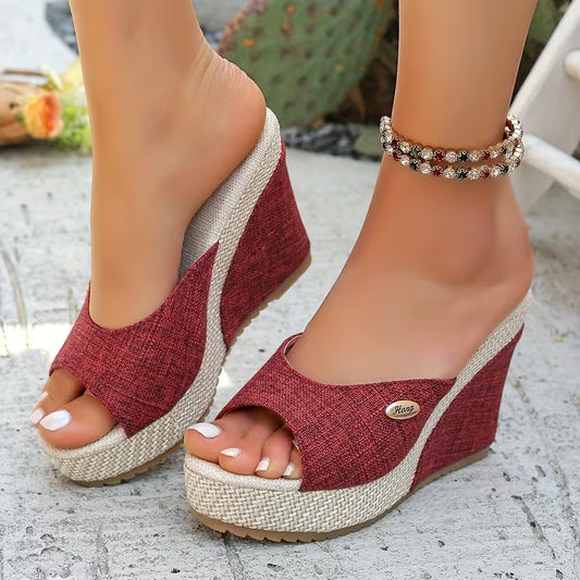 Women’s Woven Wedge Sandals – Stylish Buckle Peep-Toe Slip-On Shoes for Spring & Summer