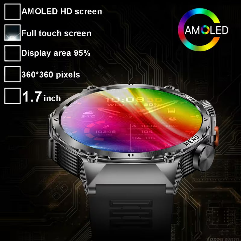 Men’s Outdoor Sports Smart Watch with 1.7” AMOLED HD Display & 700mAh Long-Lasting Battery