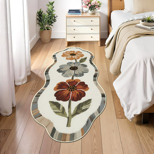 Luxury French Vintage Floral Bedside Mat – Plush Irregular Shape Runner (1.8m+)
