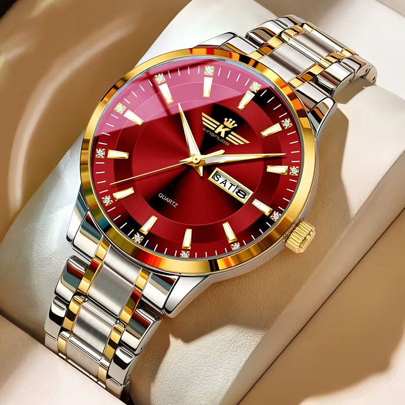 Men’s Elegant Dual Calendar Steel Band Watch with Luminous Markings – Stylish Business & Casual Timepiece