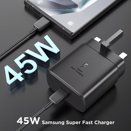 Super Fast Charger 2.0 – USB Type-C Cable & Plug for Samsung Smartphones & Tablets (Black)