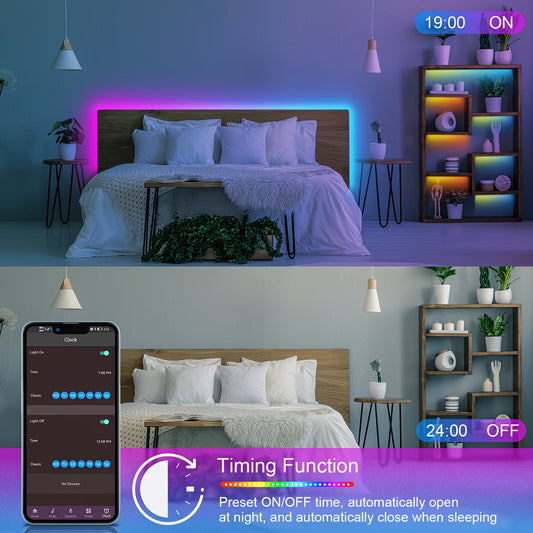 NBBUFF Smart LED Strip Lights – Music Sync & App-Controlled Color Changing Lights (4.88–30.48m)