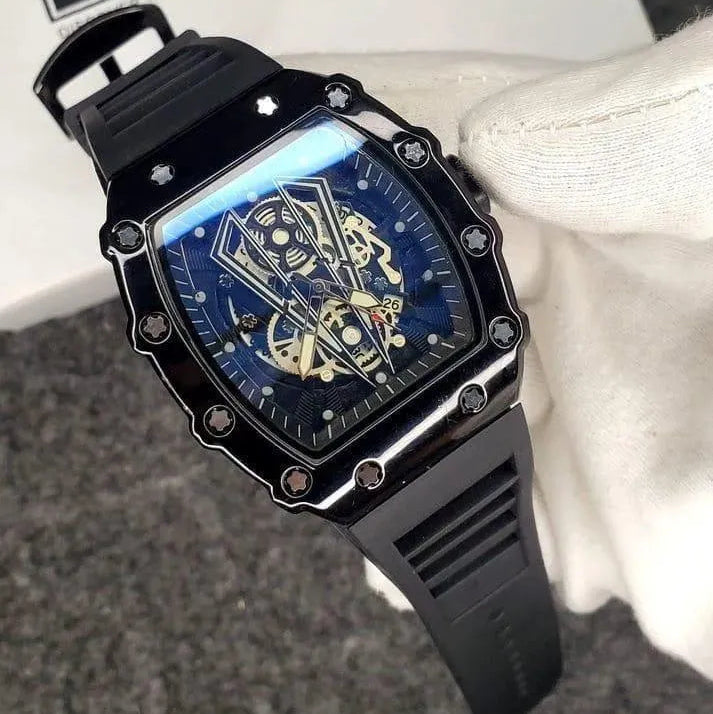 Black Skeleton Chronograph Watch for Men