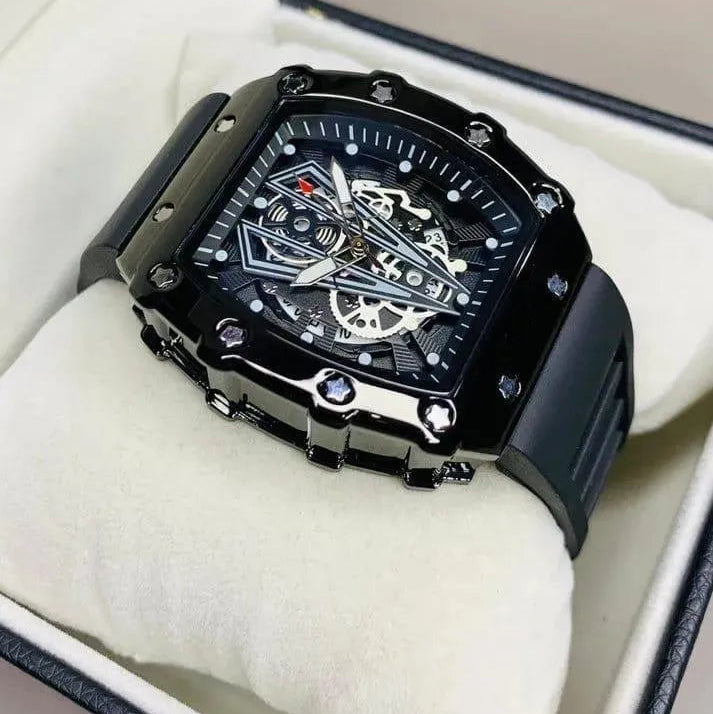 Black Skeleton Chronograph Watch for Men