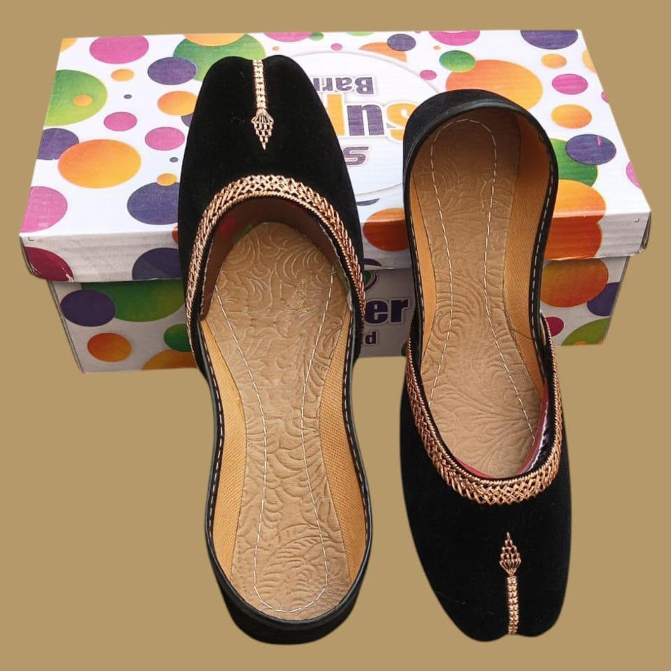 Black Velvet Women's Khussa with Thread Work