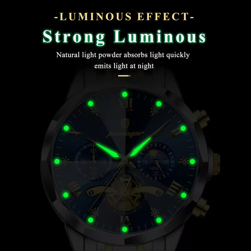 Men’s Luxury Steel Band Watch with Sun & Moon Day-Night Display – Waterproof Quartz Business Watch